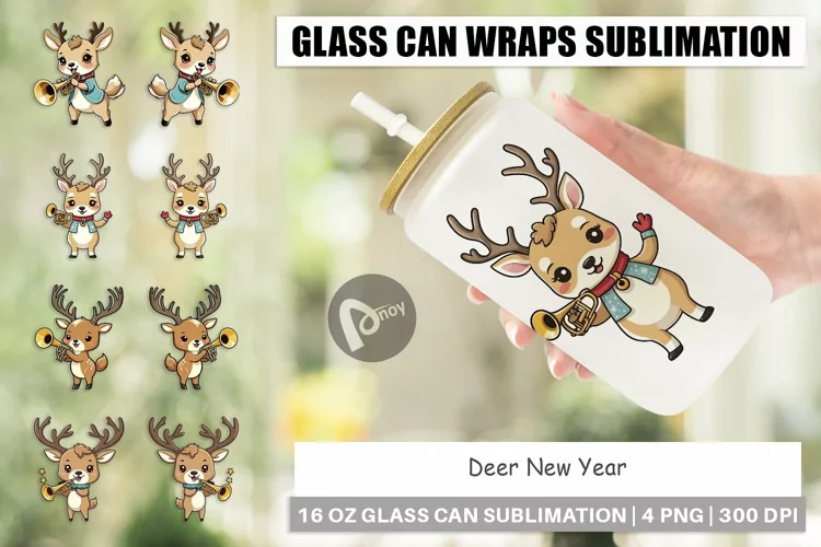 Glass Can Wraps Deer New Year