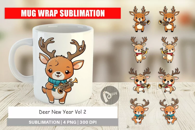 Mug Wrap Design Deer New Year