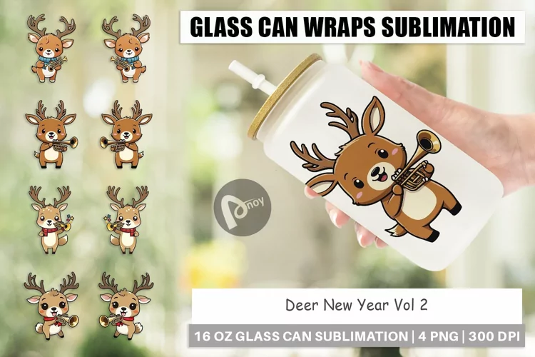 Glass Can Wraps Deer New Year