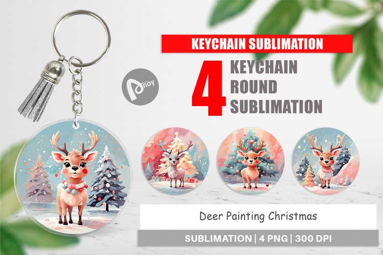 Keychain Deer Christmas Painting