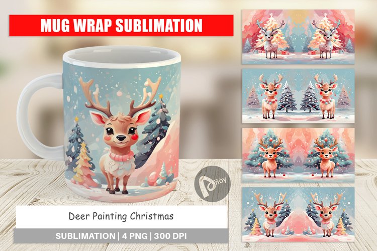 Mug Wrap Design Deer Christmas Painting
