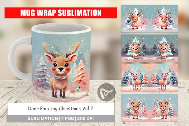Mug Wrap Design Deer Christmas Painting