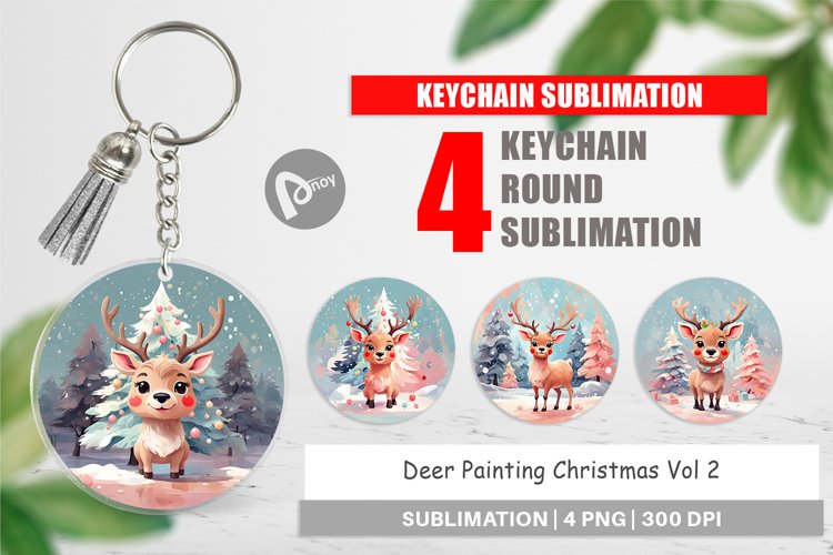 Keychain Deer Christmas Painting