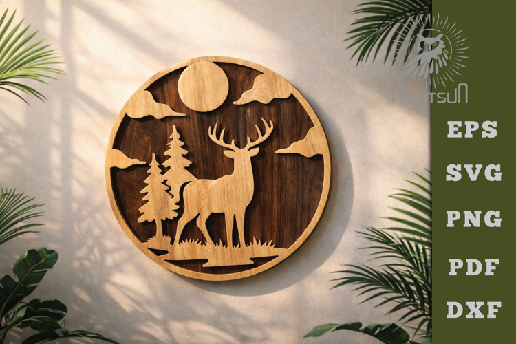 Deer Round Lasercut Wall Decor SVG
