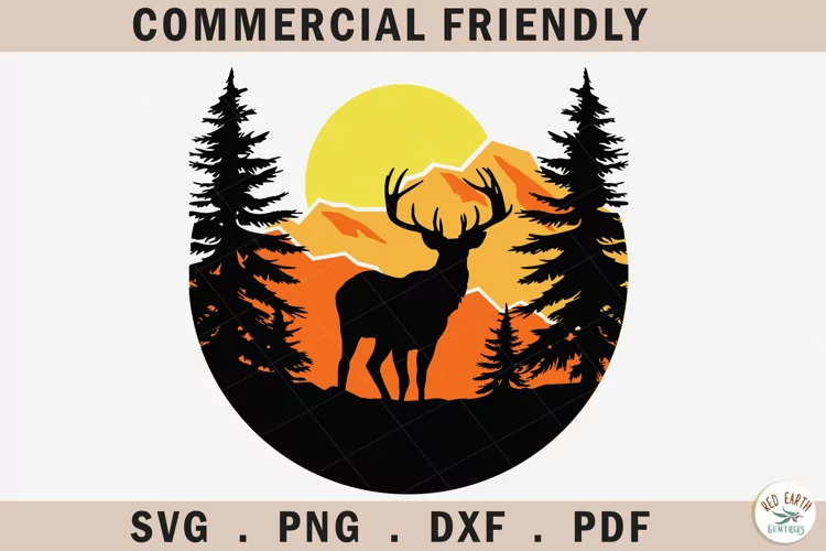 Deer svg,deer silhouette svg,deer and mountain svg,retro svg