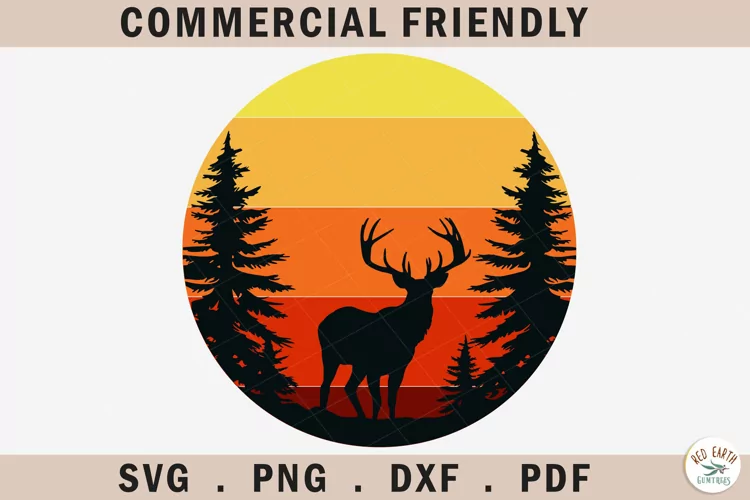 Deer svg,deer silhouette svg,deer retro sunset svg,deer buck