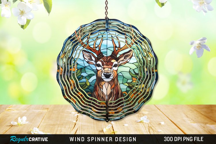Stained Glass Deer Wind Spinner Sublimation Design PNG