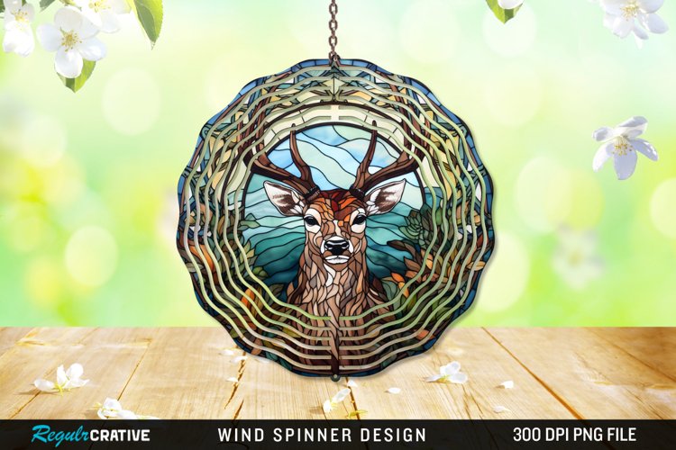 Stained Glass Deer Wind Spinner Sublimation Design PNG