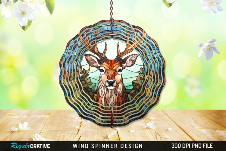 Stained Glass Deer Wind Spinner Sublimation Design PNG