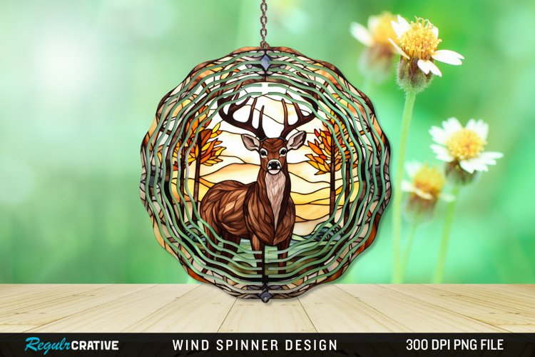 Stained Glass Deer Wind Spinner Sublimation Design PNG
