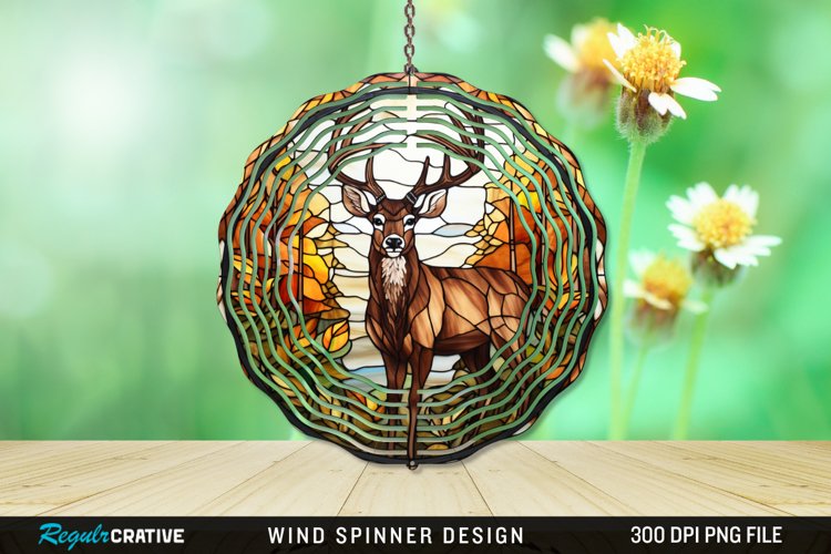 Stained Glass Deer Wind Spinner Sublimation Design PNG