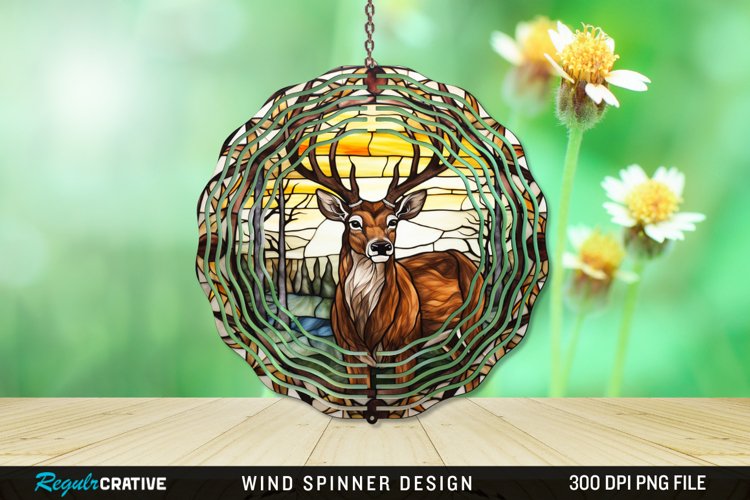 Stained Glass Deer Wind Spinner Sublimation Design PNG