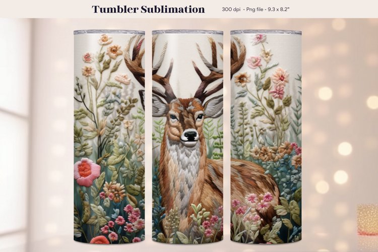 Deer Tumbler Wrap | Embroidery Tumbler Sublimation Design
