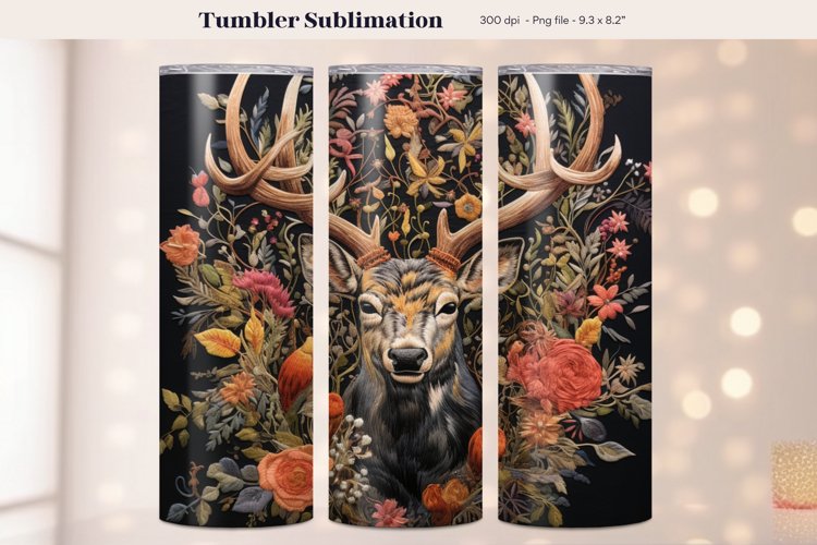 Deer Tumbler Wrap  Embroidery Tumbler Sublimation Design
