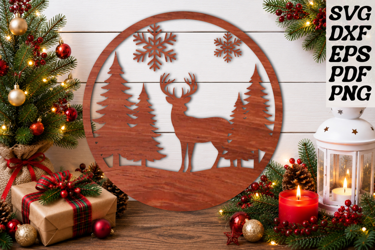 Deer Wooden Round Sign SVG