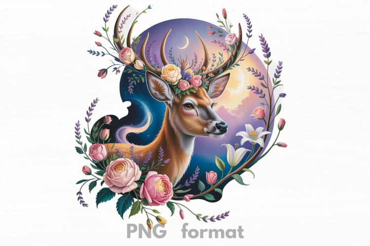 Floral Deer PNG Sublimation