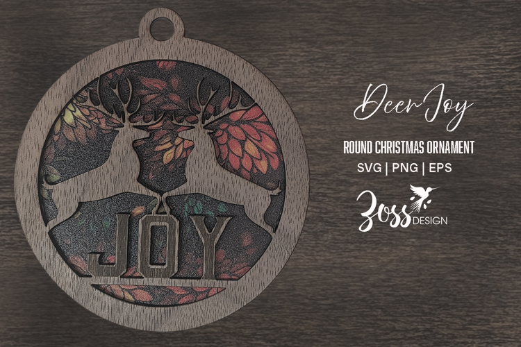 Deer Joy Christmas Ornament laser cut Design