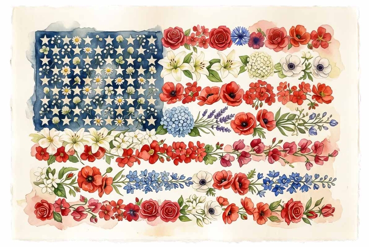 American flag made of flowers design