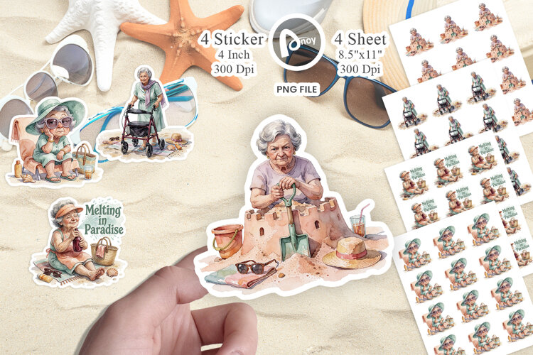 Sunset Grandma Vacation Sticker example image 1