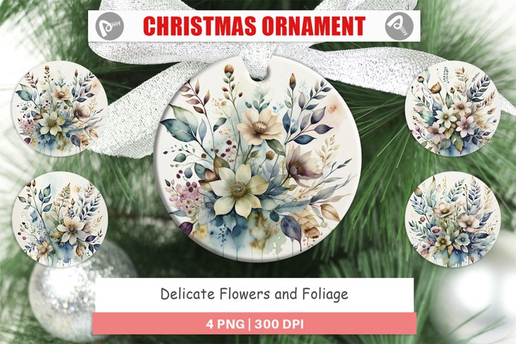 Christmas Ornaments Watercolor Floral