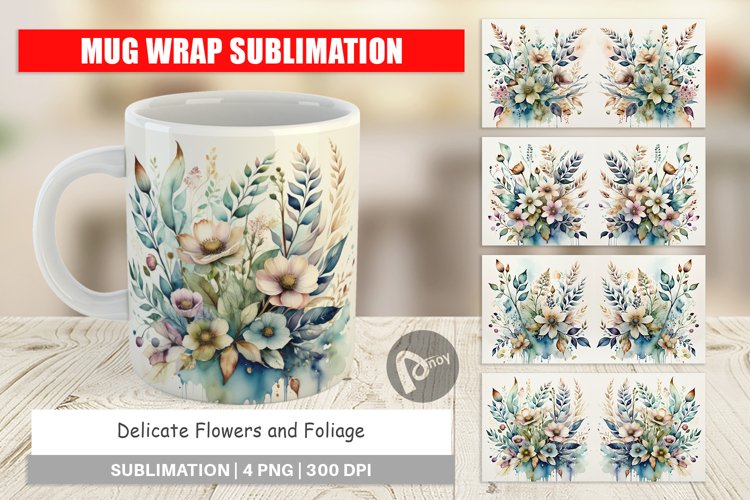 Mug Wrap Design Watercolor Floral