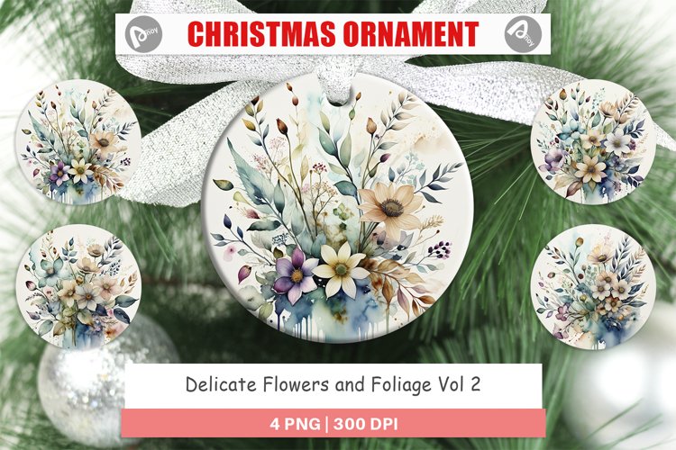 Christmas Ornaments Watercolor Floral