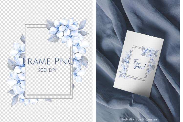 Delicate Blue Floral Frame PNG