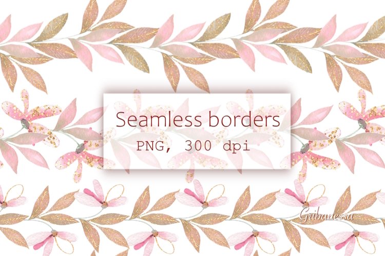 Pink seamless borders | Floral garlands clipart PNG example image 1