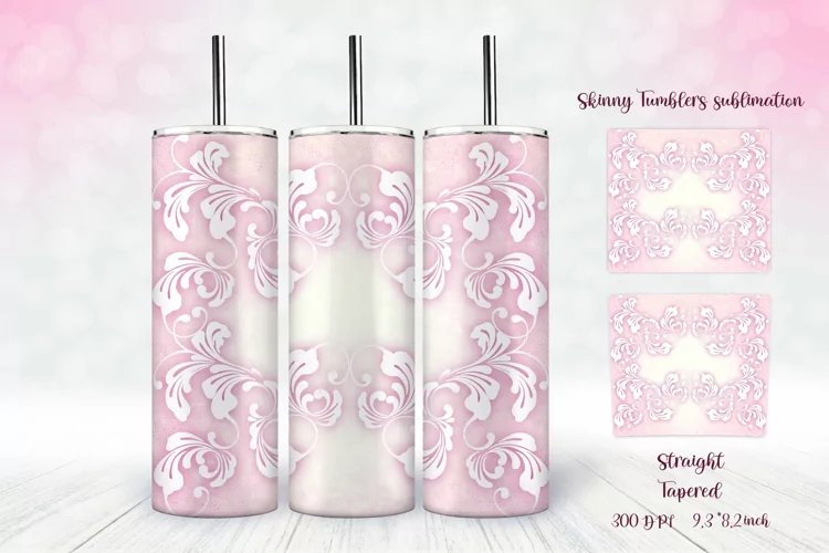 20 Oz Skinny Tumbler. Delicate Vintage Swirl Design.