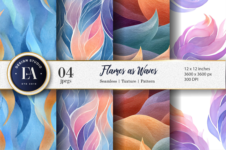 Watercolor Fire and Wave Blend Seamless Design Digital Paper