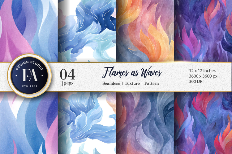 Watercolor Fire and Wave Blend Seamless Design Digital Paper