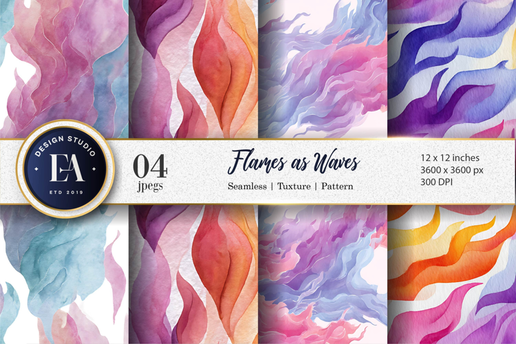 Fire-Wave Blend Hand-Painted Watercolor Digital Paper