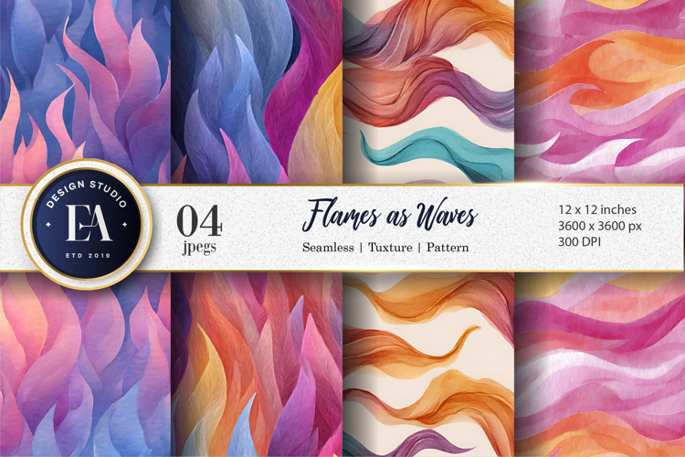 Watercolor Fire and Wave Blend Seamless Design Digital Paper