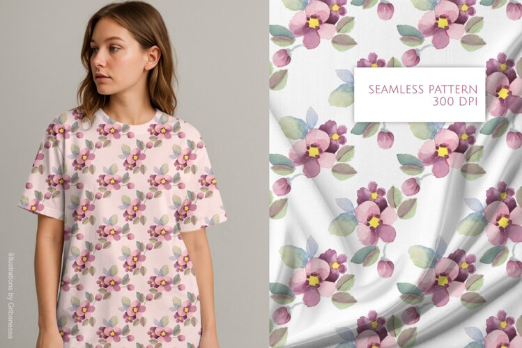 Delicate Watercolor Floral Seamless Patterns JPG example image 1