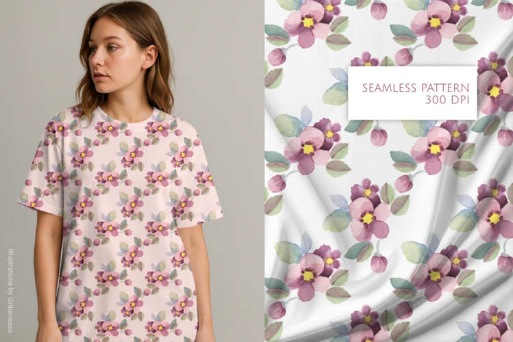 Delicate Watercolor Floral Seamless Patterns JPG