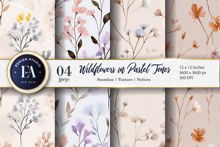 Pastel Wildflowers Watercolor Seamless Digital Paper