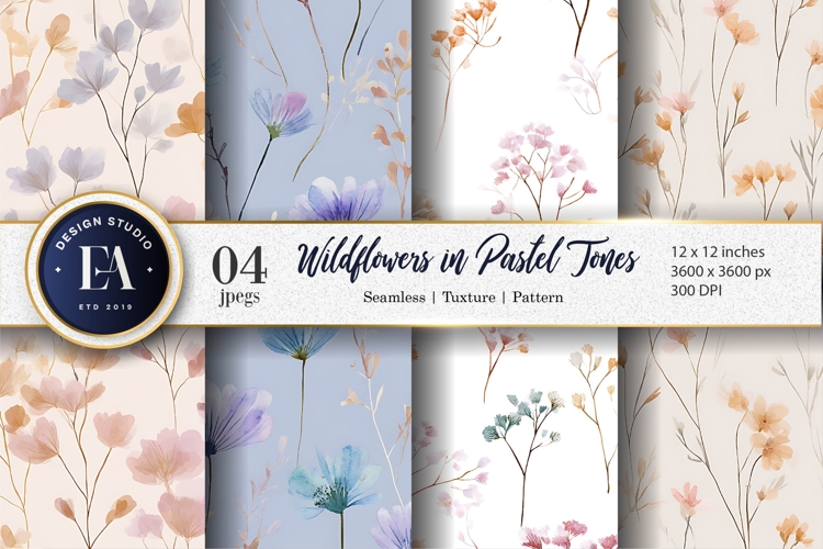 Soft Watercolor Wildflowers in Gentle Pastel Digital Paper