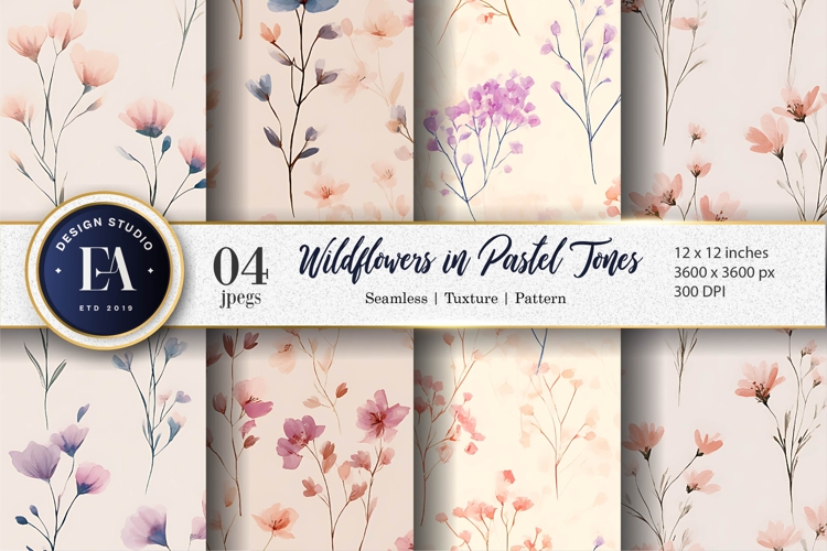 Hand-Painted Pastel Wildflower Seamless Digital Paper