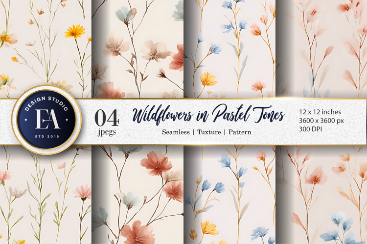 Hand-Painted Pastel Wildflower Seamless Digital Paper