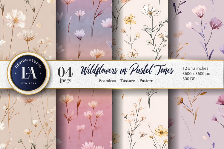 Pastel Wildflowers Watercolor Seamless Digital Paper