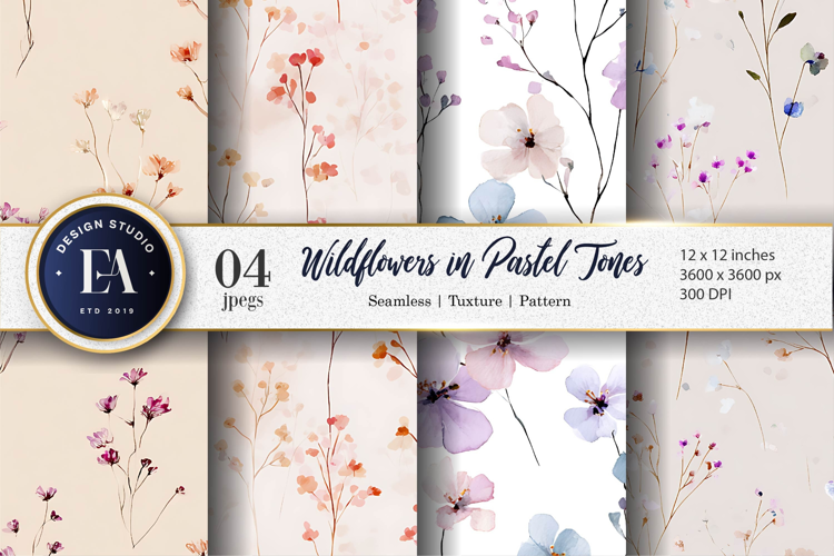 Wildflowers in Pastel Shades Watercolor Design Digital Paper