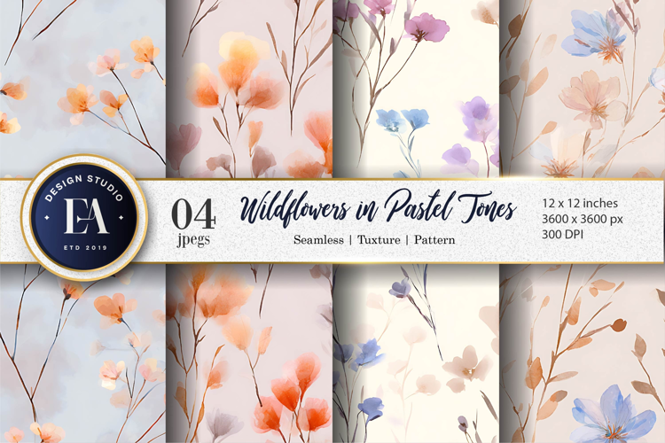 Wildflowers in Pastel Shades Watercolor Design Digital Paper