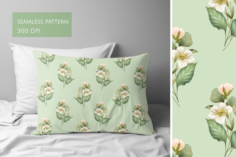 Delicate White Flower Seamless Pattern example image 1