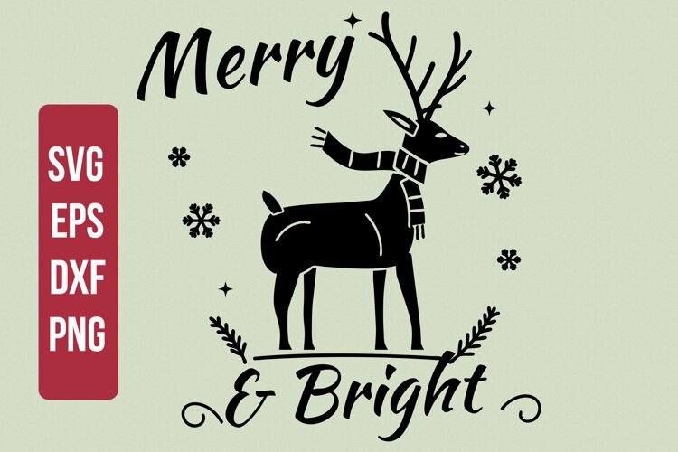 Merry and Bright Christmas Deer SVG example image 1