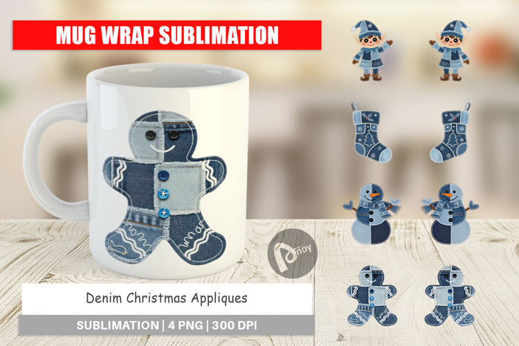 Denim Christmas Appliques Mug Wrap