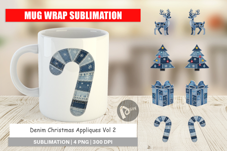 Denim Christmas Appliques Mug Wrap