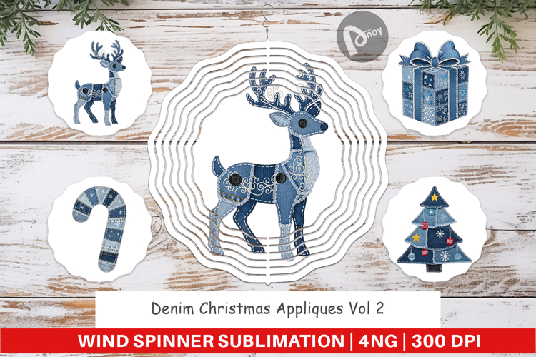 Denim Christmas Appliques Wind Spinner