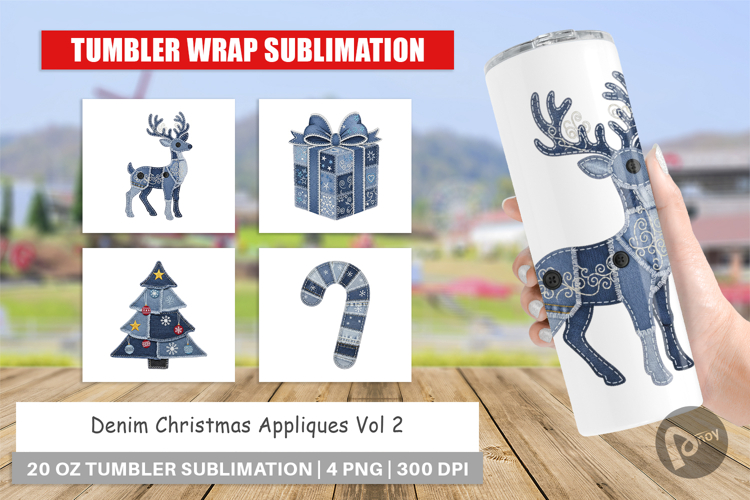 Denim Christmas Appliques Tumbler example image 1