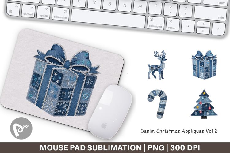 Denim Christmas Appliques Mouse Pad