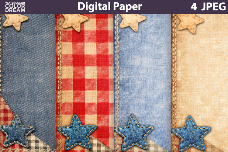 Patriotic Denim Gingham Paper | Rustic Patchwork Background